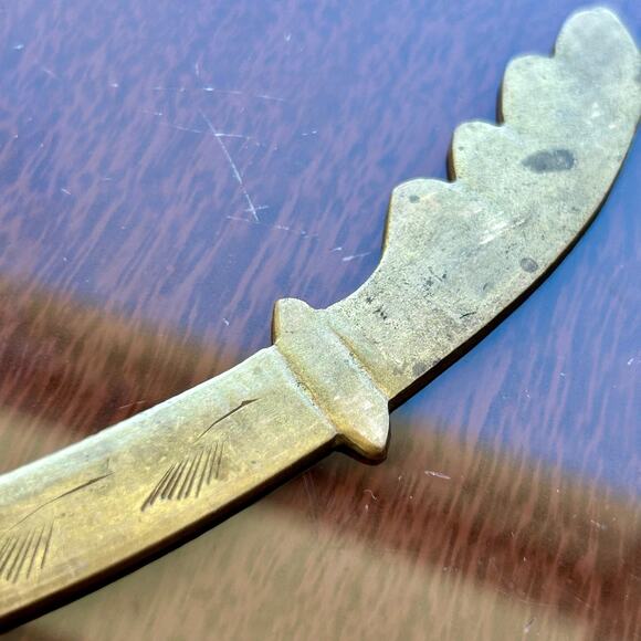 Antique Etched Brass Letter Opener Vintage Desk Accessory - Picture 1 of 8